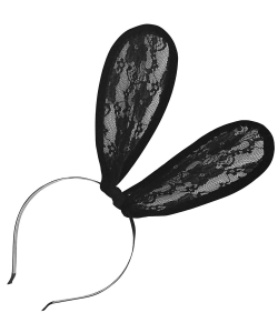 Velvet Point Laced Long Ear Halloween Headband HN400152 BLACK